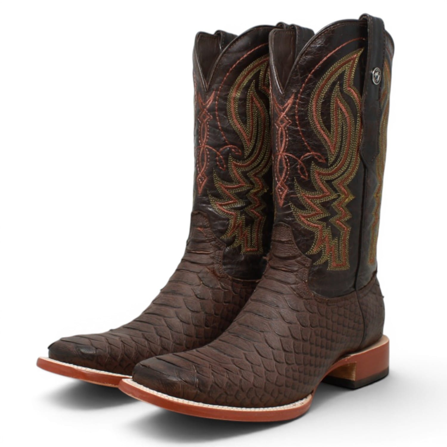 Tanner Mark Boots Boots Men's Python Print Square Toe Boots in Brown Matte - Tanner Mark Boots