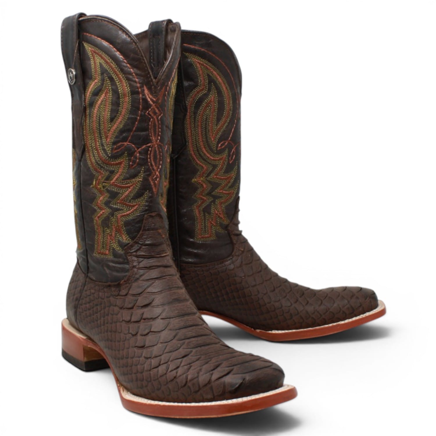 Tanner Mark Boots Boots Men's Python Print Square Toe Boots in Brown Matte - Tanner Mark Boots