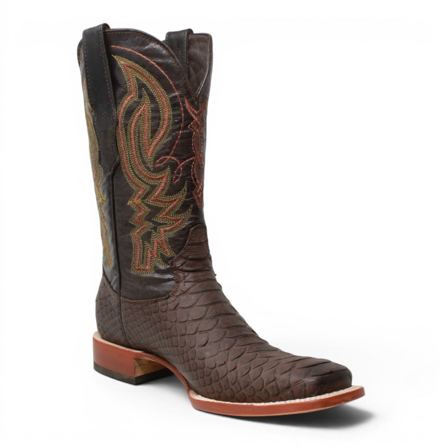 Tanner Mark Boots Boots Men's Python Print Square Toe Boots in Brown Matte - Tanner Mark Boots