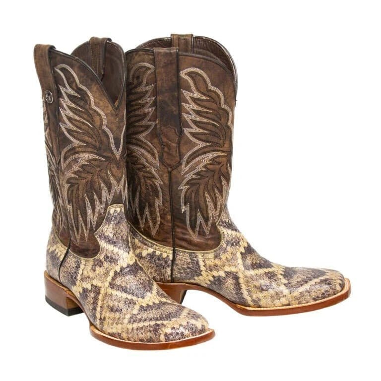 Tanner Mark Boots Boots Men's Rattlesnake Print Wide Square Toe Boots in Natural - Tanner Mark Boots