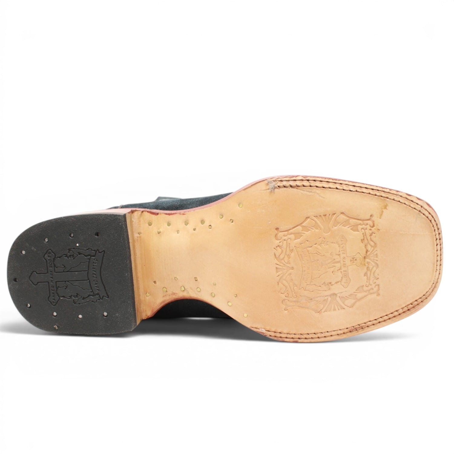 Tanner Mark Boots Boots Men's Ruff Out Leather Square Toe Boots in Navy Blue - Tanner Mark Boots