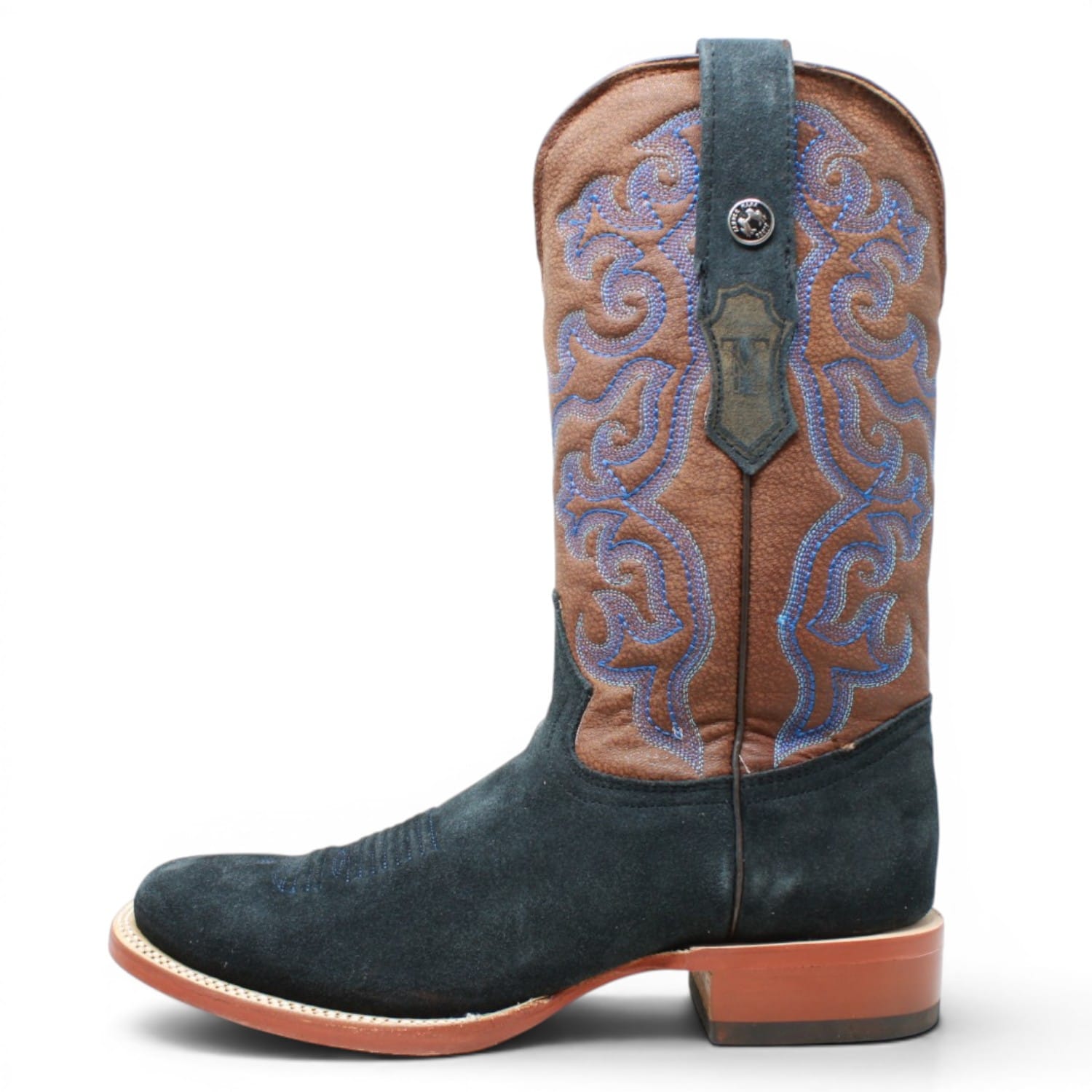 Tanner Mark Boots Boots Men's Ruff Out Leather Square Toe Boots in Navy Blue - Tanner Mark Boots