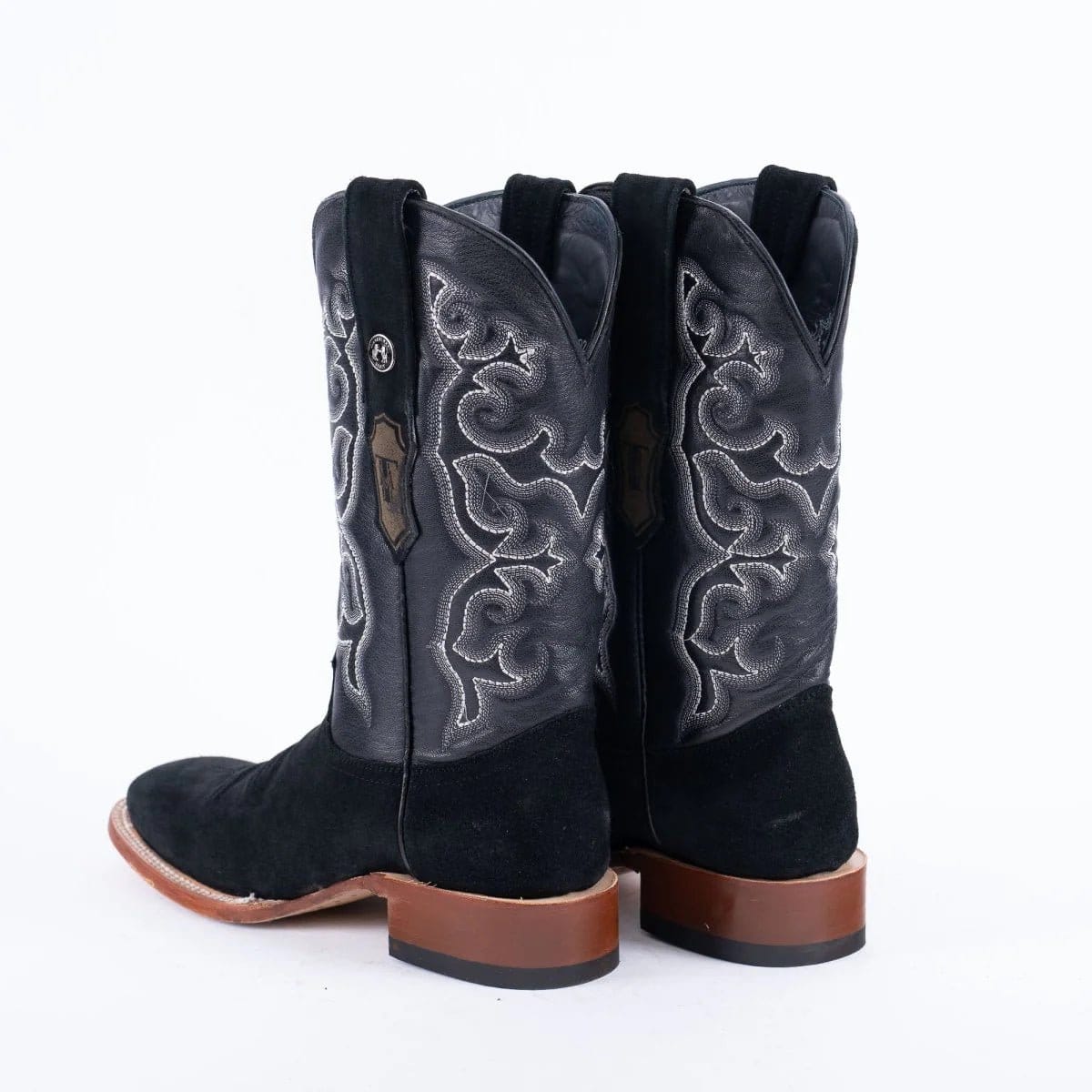 Tanner Mark Boots Boots Men's Ruff Out Leather Wide Square Toe Boots in Black - Tanner Mark Boots