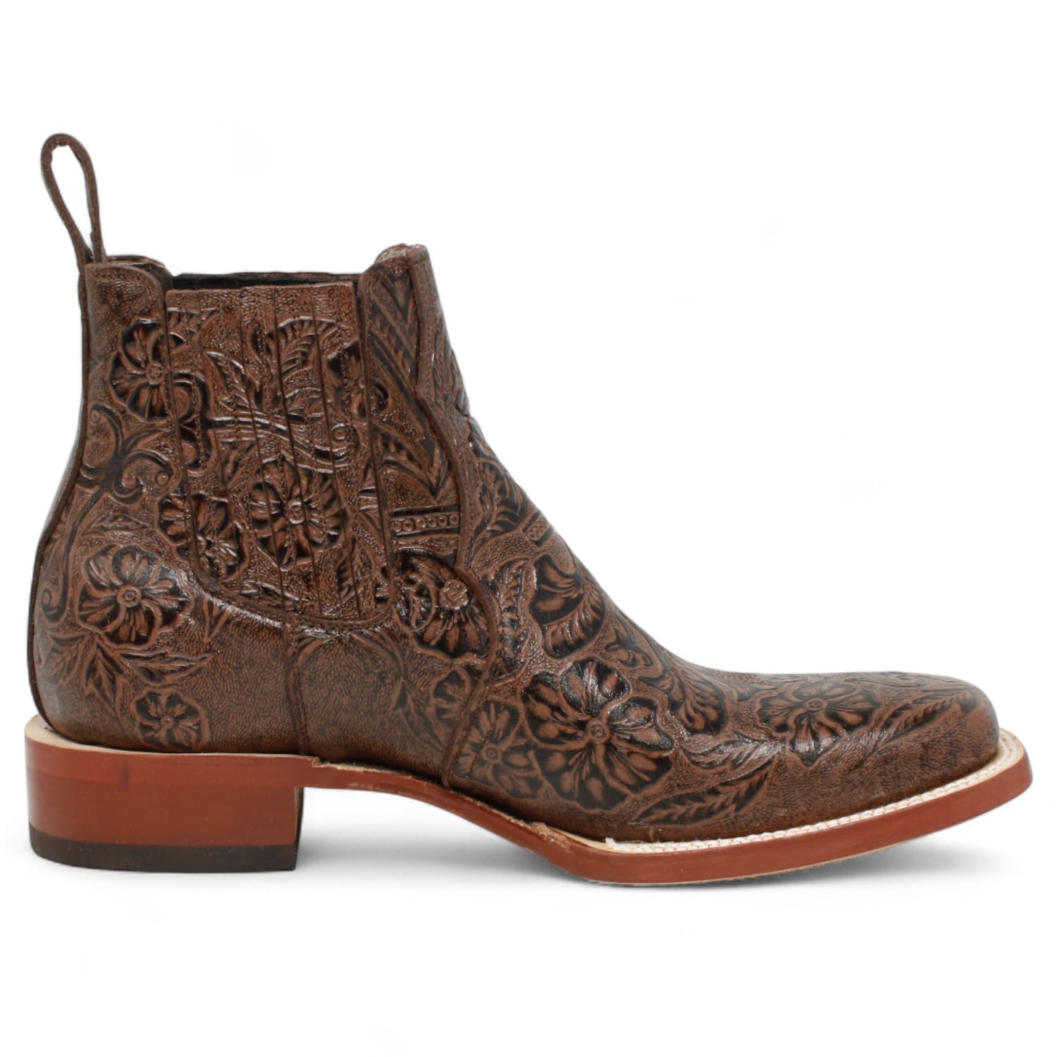 Tanner Mark Boots Boots Men's Tooled Leather Square Toe Ankle Boots in Brown - Tanner Mark Boots