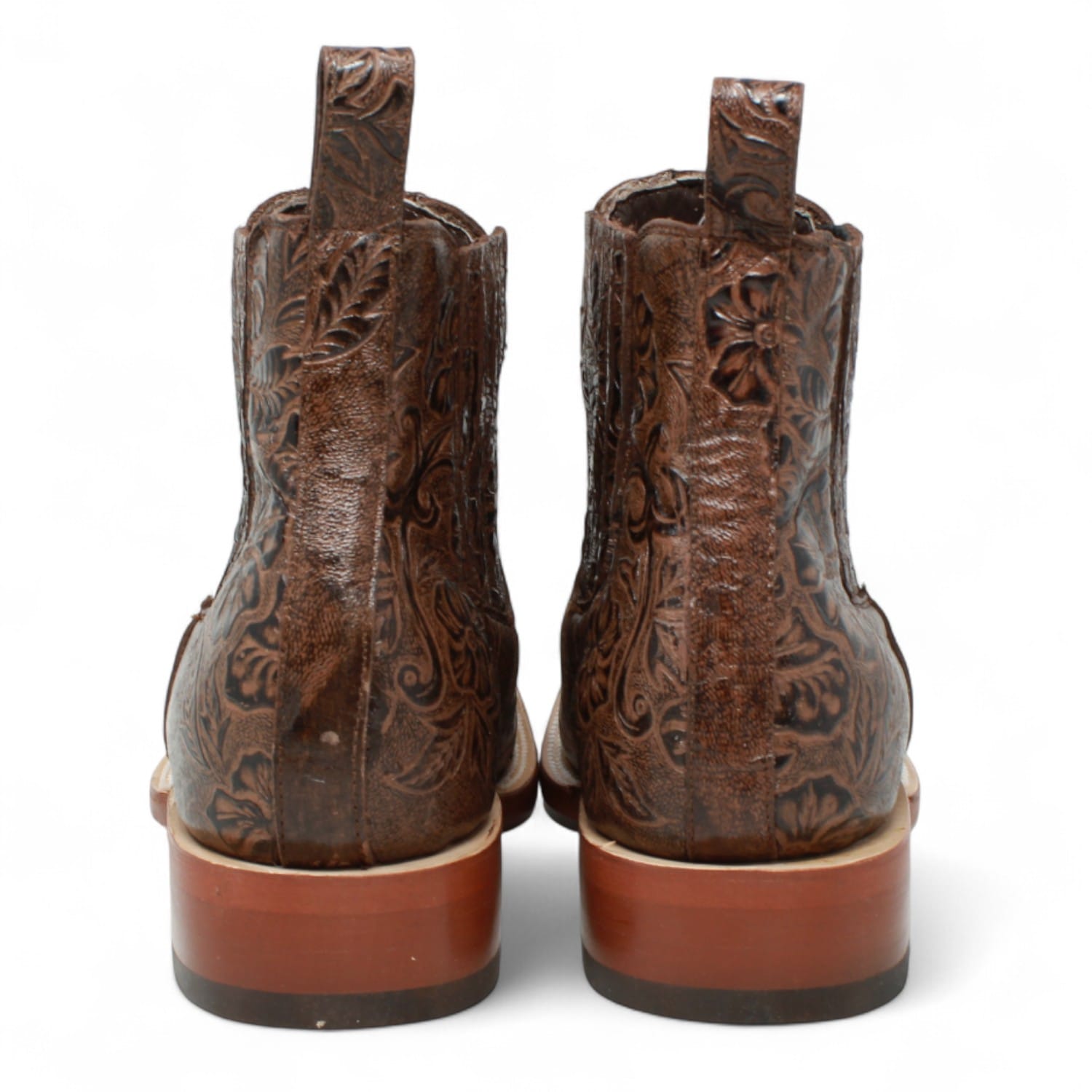 Tanner Mark Boots Boots Men's Tooled Leather Square Toe Ankle Boots in Brown - Tanner Mark Boots