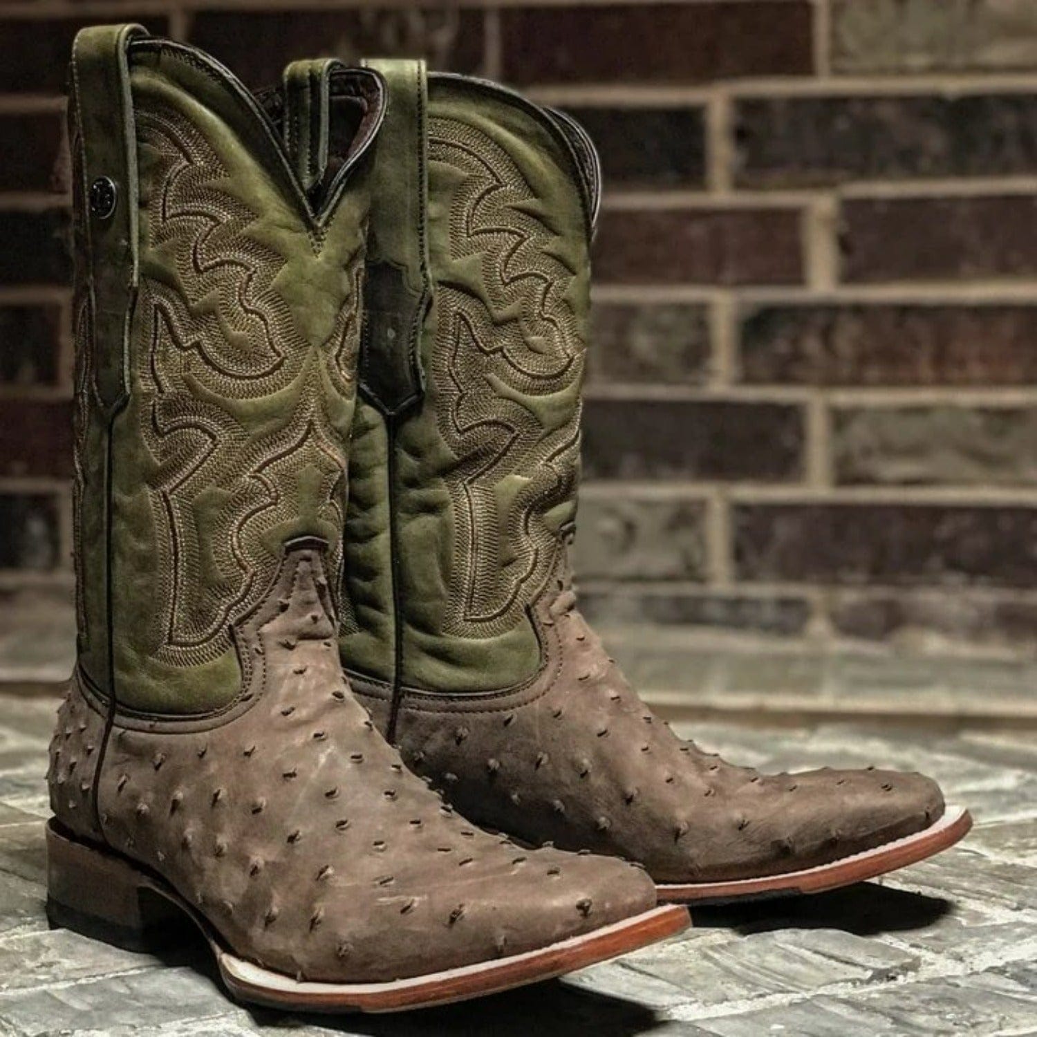 Tanner Mark Boots Boots Tanner Mark Men's Print Ostrich Square Toe Boots Suede Brown TM207025