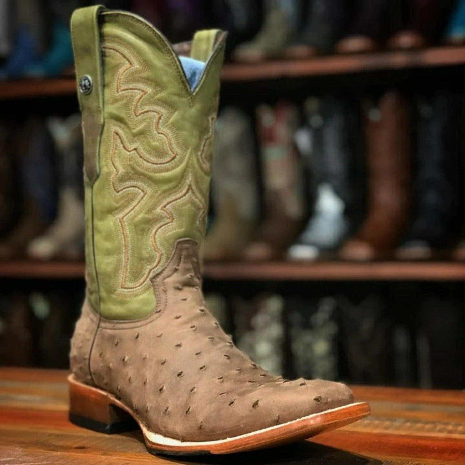 Tanner Mark Boots Boots Tanner Mark Men's Print Ostrich Square Toe Boots Suede Brown TM207025