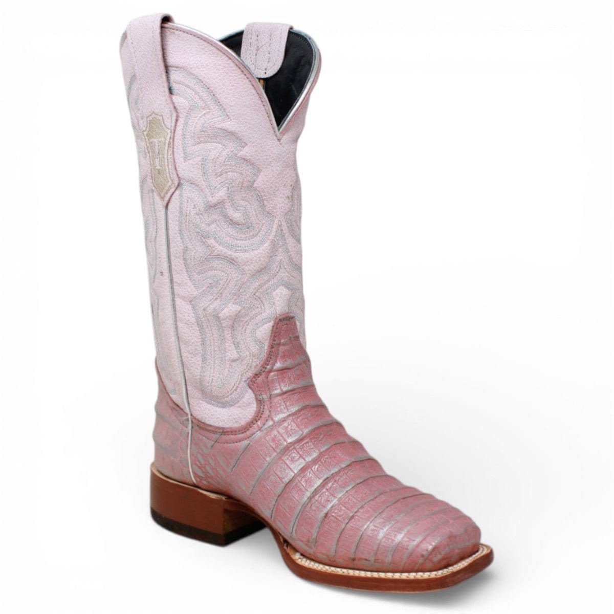 Tanner Mark Boots Boots Women's Caiman Belly Print Square Toe Tall Boots in Light Pink - Tanner Mark Boots
