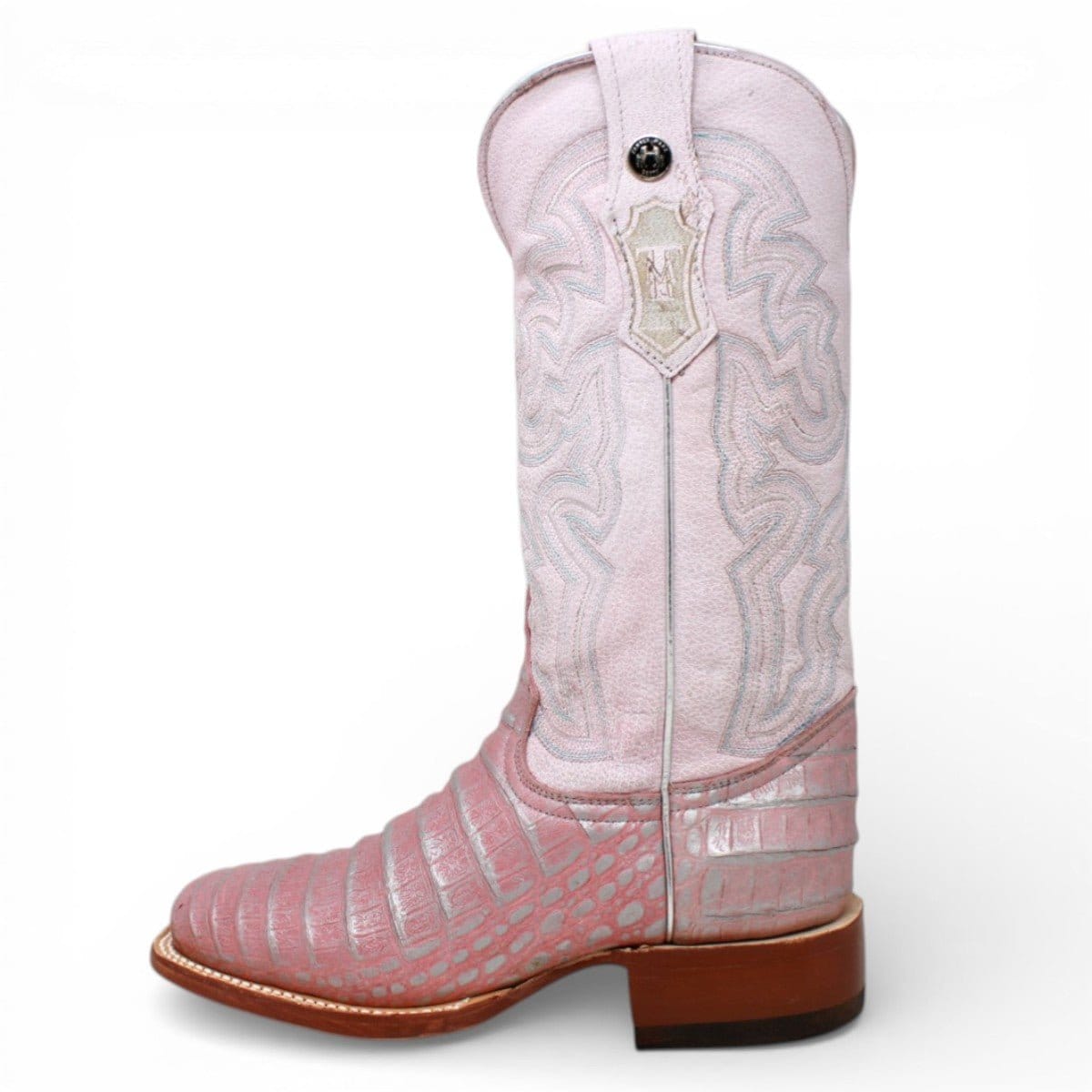 Tanner Mark Boots Boots Women's Caiman Belly Print Square Toe Tall Boots in Light Pink - Tanner Mark Boots