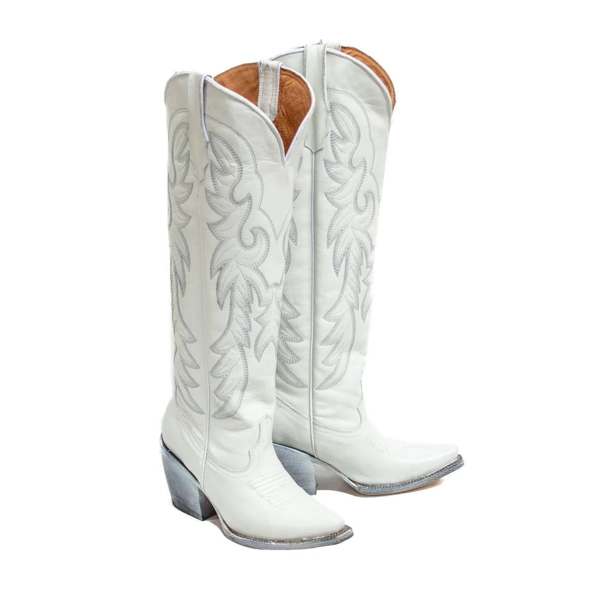 Tanner Mark Boots Boots Women's Cheyenne Fashion Heel Snip Toe Knee High Boots in White - Tanner Mark Boots