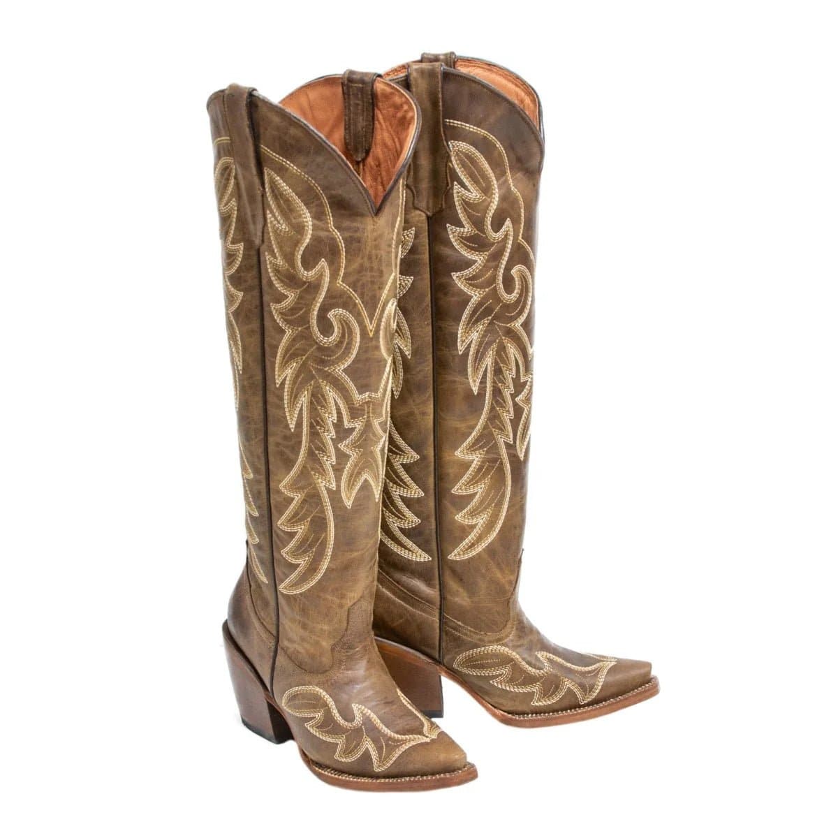 Tanner Mark Boots Boots Women's Fashion Heel Snip Toe Knee High Boots in Cognac - Tanner Mark Boots