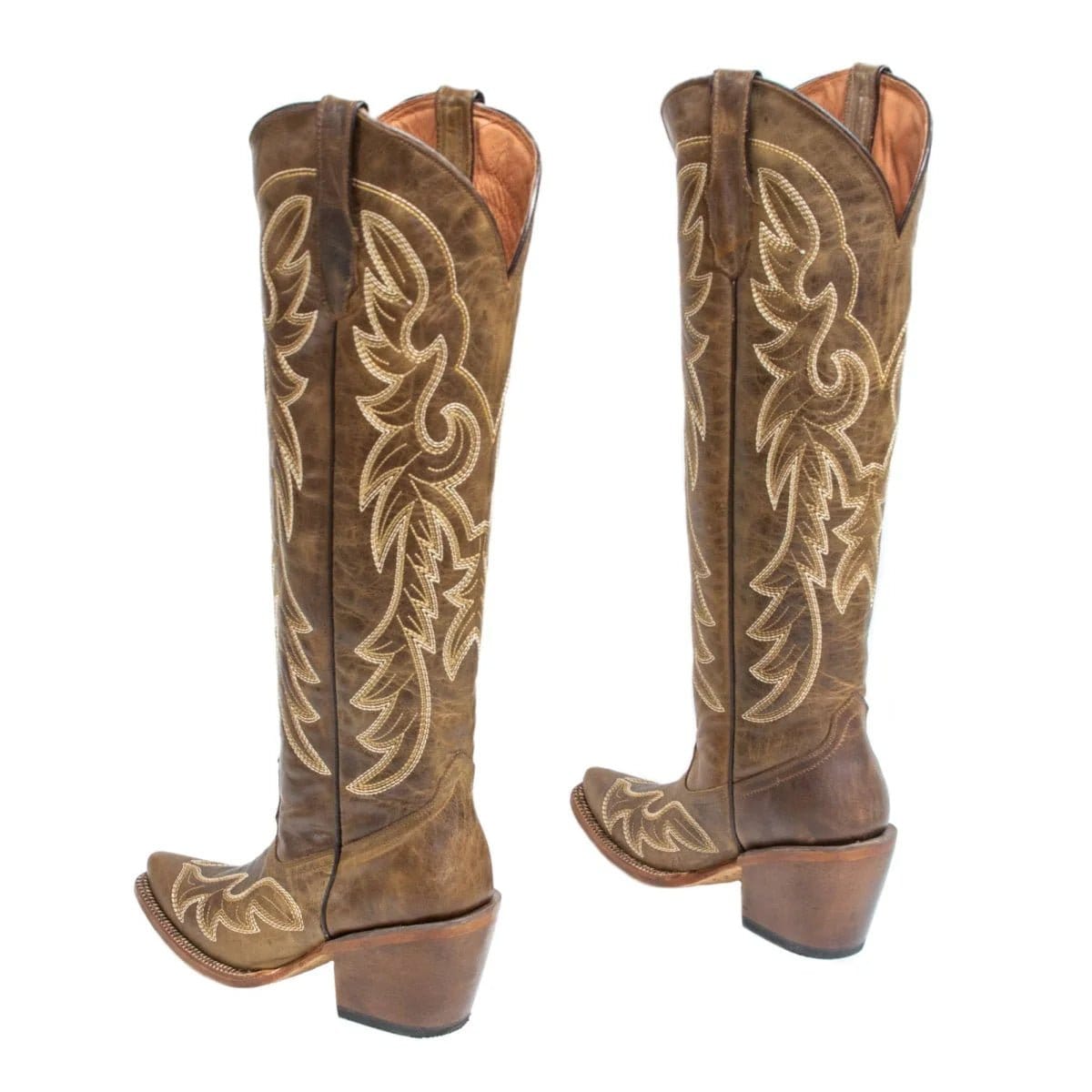 Tanner Mark Boots Boots Women's Fashion Heel Snip Toe Knee High Boots in Cognac - Tanner Mark Boots