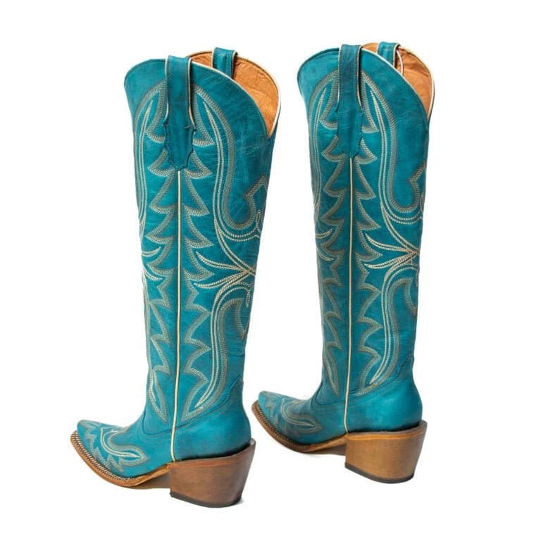 Tanner Mark Boots Boots Women's Fashion Heel Snip Toe Knee High Boots in Turquoise - Tanner Mark Boots