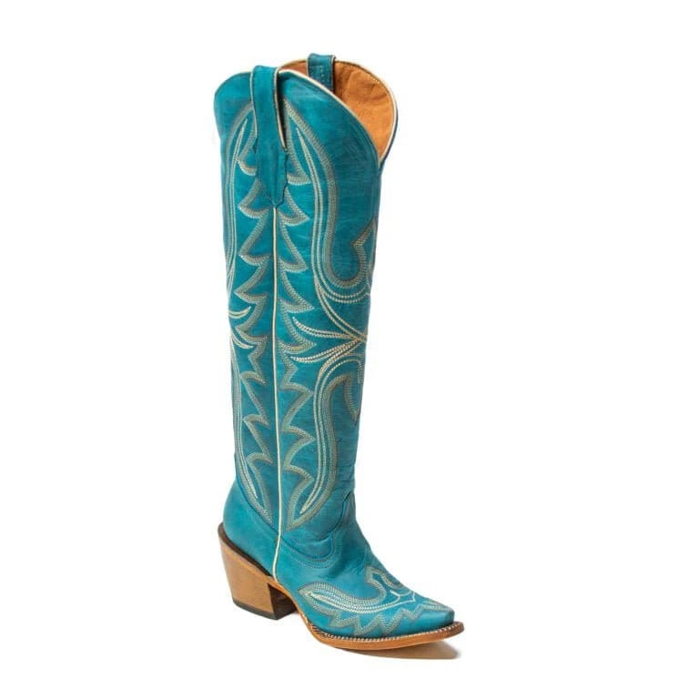 Tanner Mark Boots Boots Women's Fashion Heel Snip Toe Knee High Boots in Turquoise - Tanner Mark Boots
