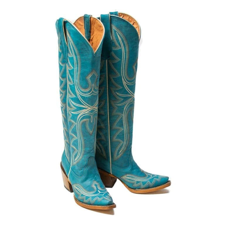 Tanner Mark Boots Boots Women's Fashion Heel Snip Toe Knee High Boots in Turquoise - Tanner Mark Boots