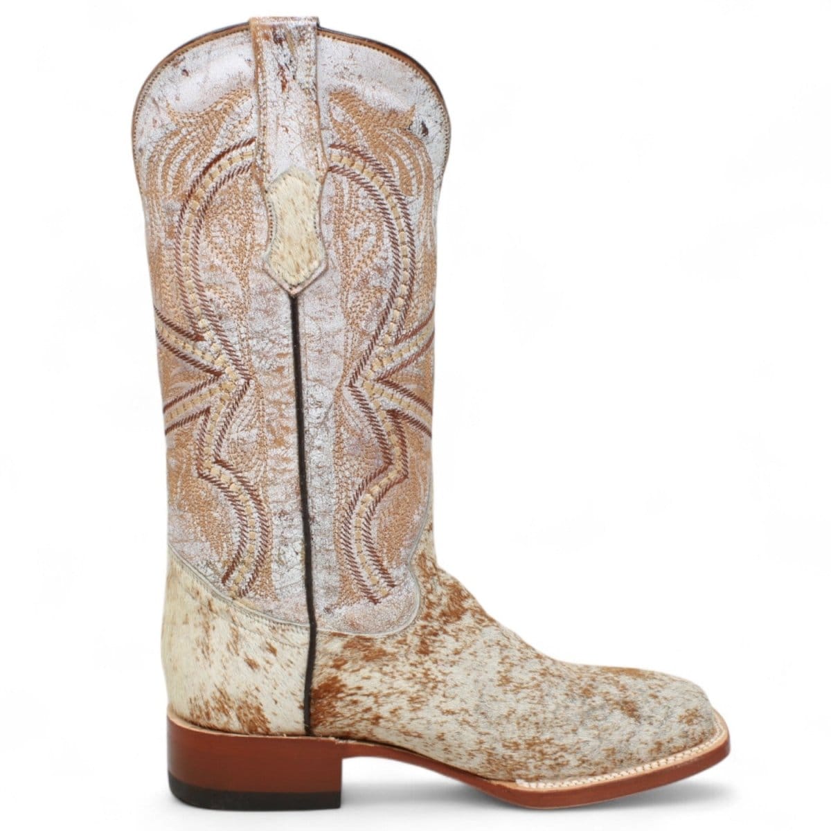 Tanner Mark Boots Boots Women's Full Hair On Cowhide Square Toe Boots in Honey & White - Tanner Mark Boots