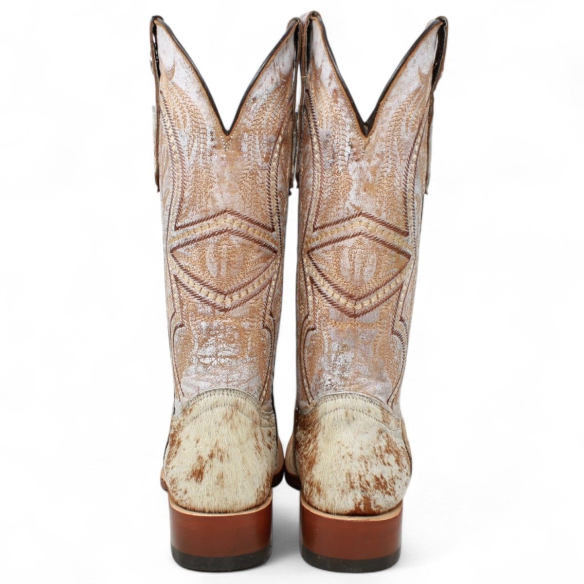 Tanner Mark Boots Boots Women's Full Hair On Cowhide Square Toe Boots in Honey & White - Tanner Mark Boots