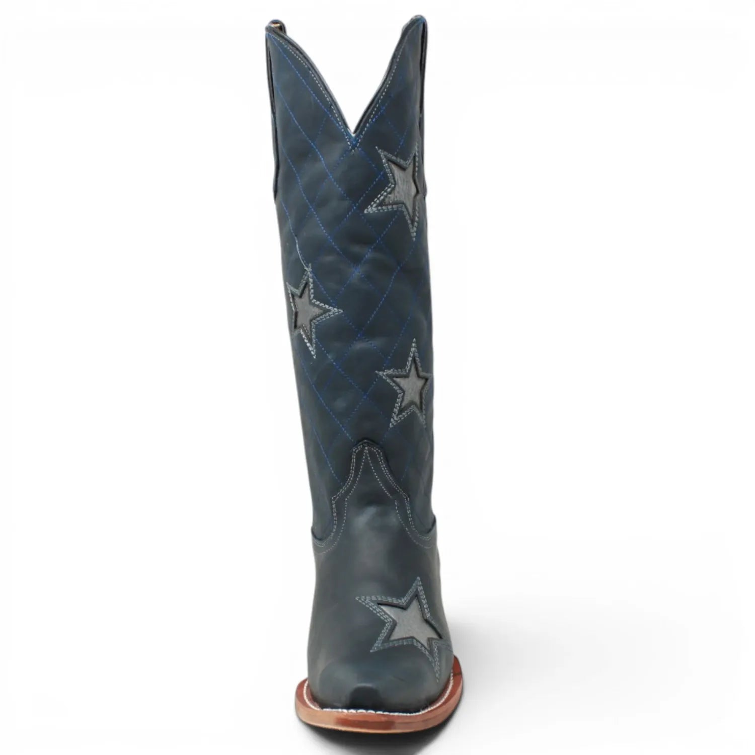 Women's Genuine Leather with Silver Tri-Star Inlay Snip Toe Boots in Savage Blue - Tanner Mark Boots