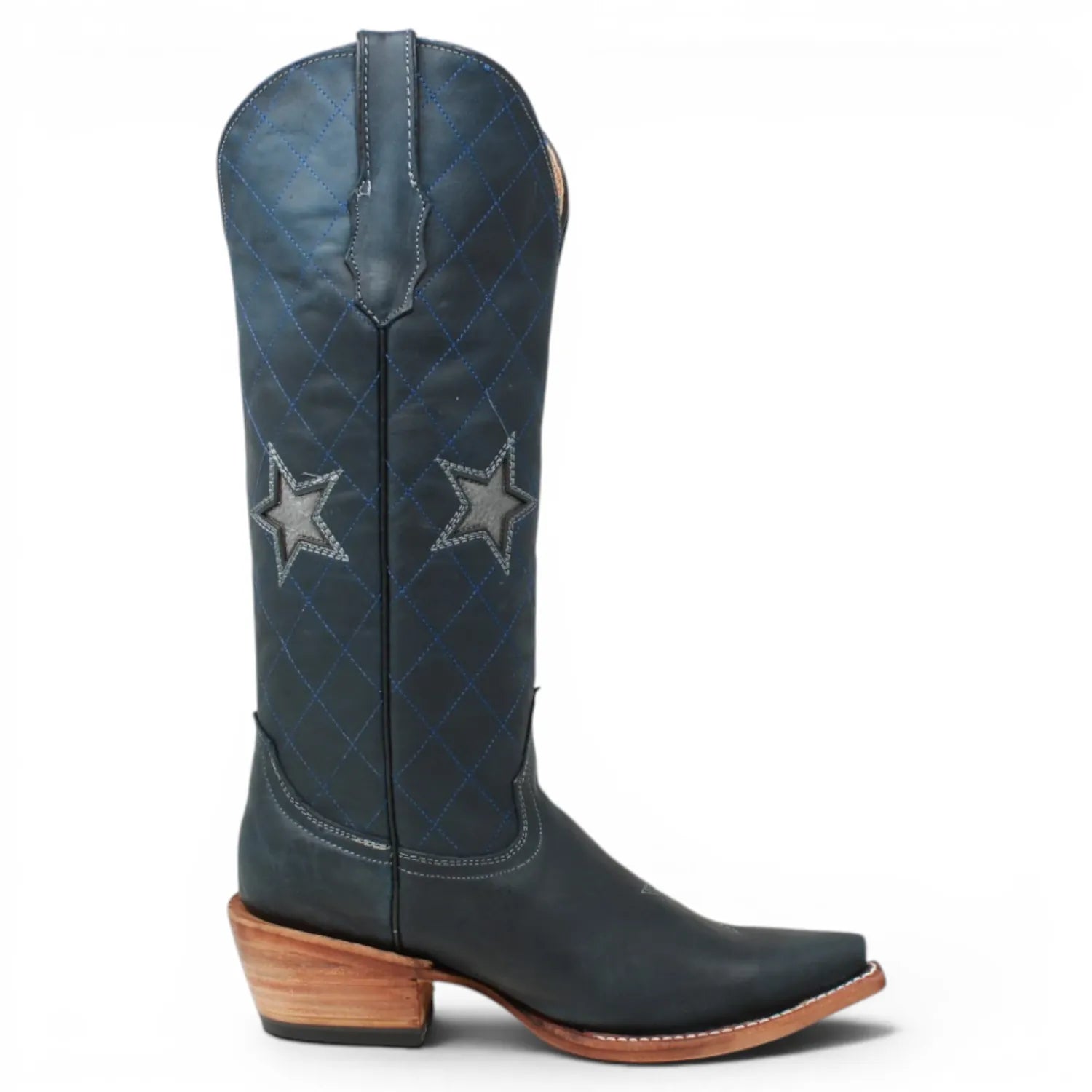 Women's Genuine Leather with Silver Tri-Star Inlay Snip Toe Boots in Savage Blue - Tanner Mark Boots