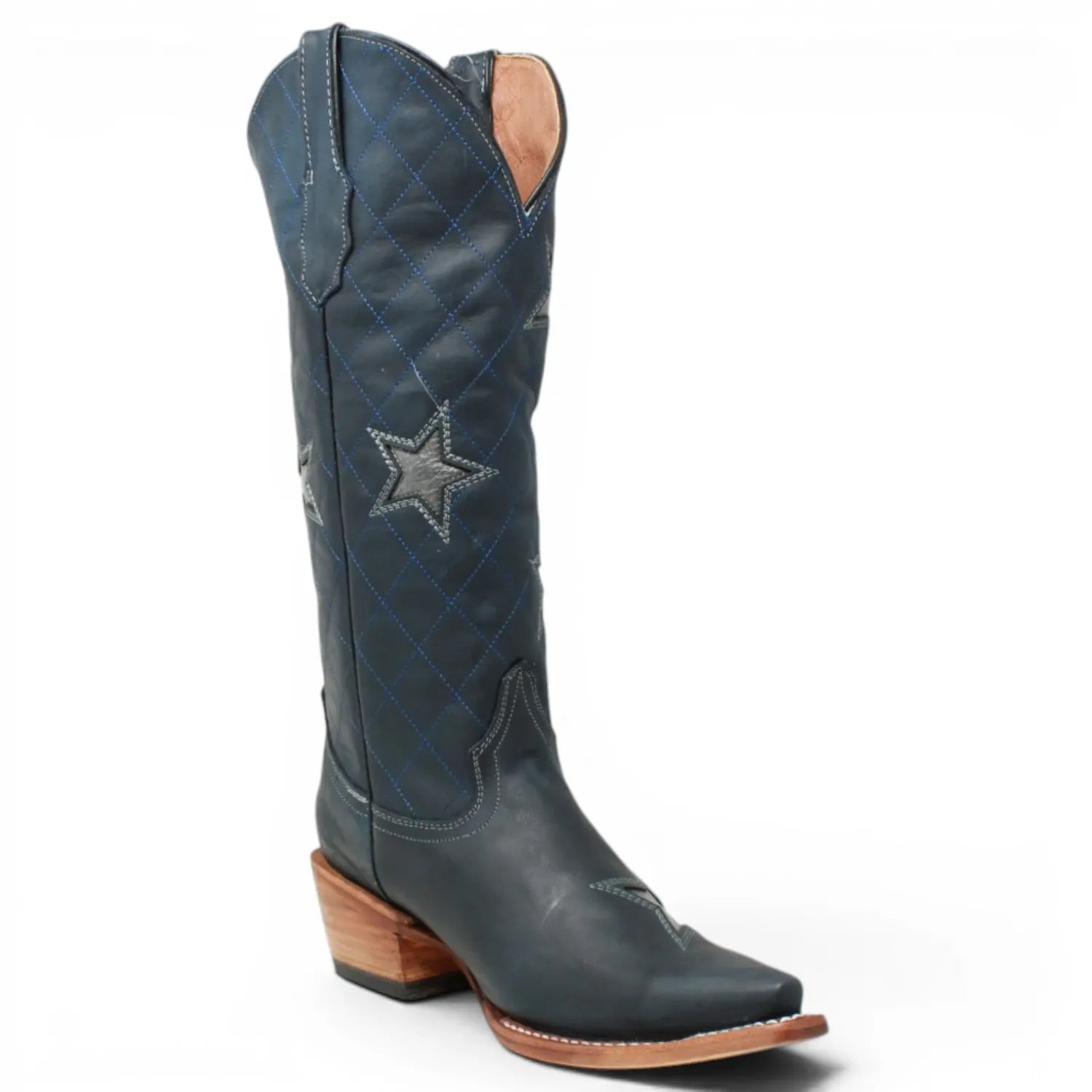 Women's Genuine Leather with Silver Tri-Star Inlay Snip Toe Boots in Savage Blue - Tanner Mark Boots