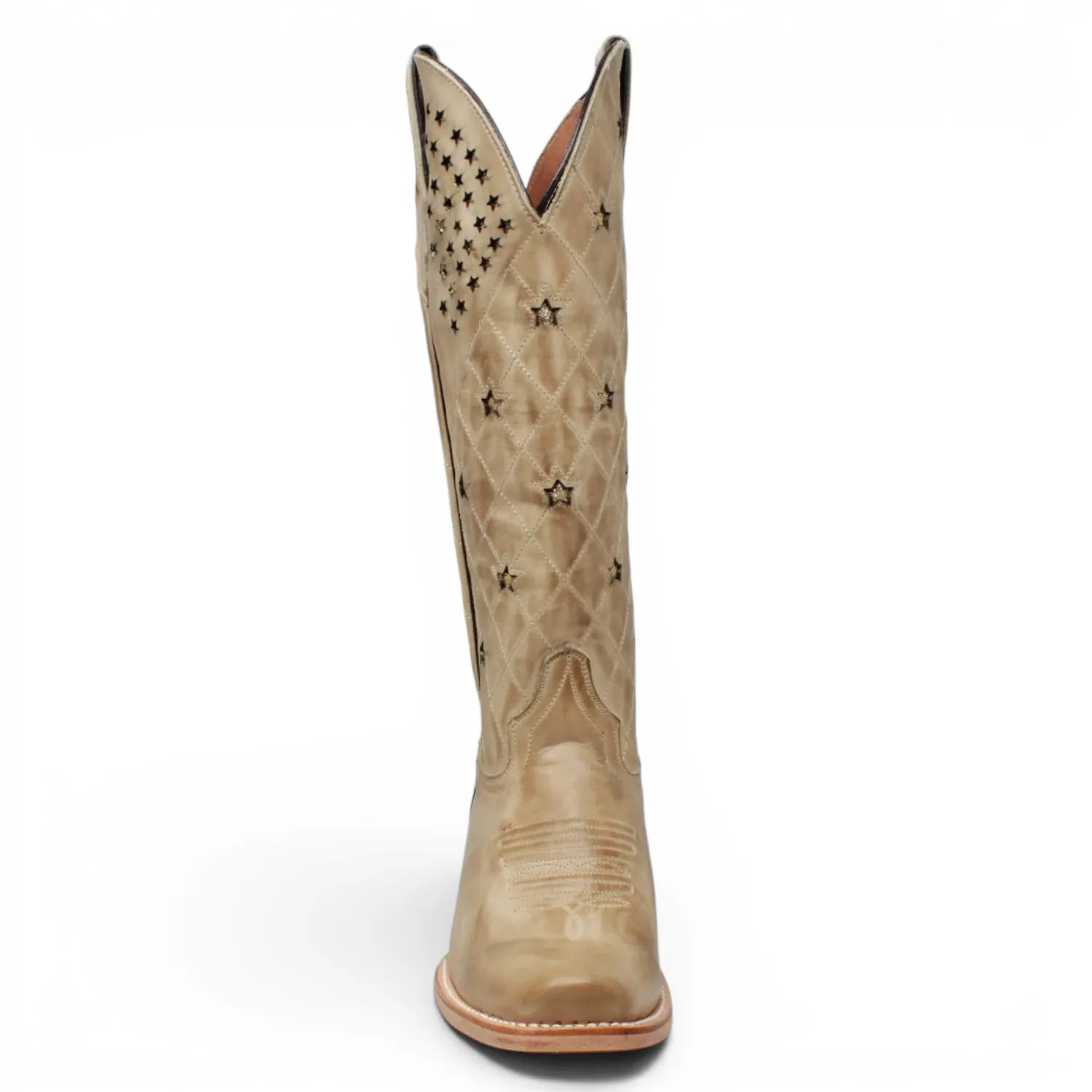 Women's Genuine Leather with Diamond Stitch & Star Inlay Snip Toe Boots in Sand - Tanner Mark Boots