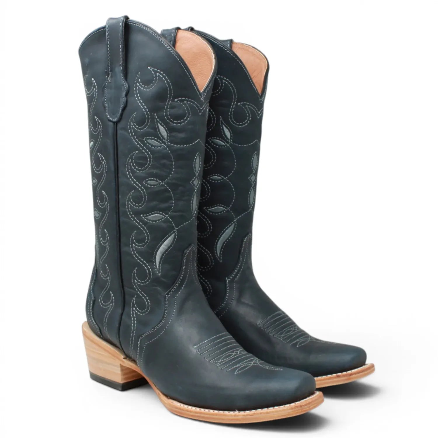 Women's Leather Triad with Tribal Stitch Square Toe Boots in Savage Blue - Tanner Mark Boots