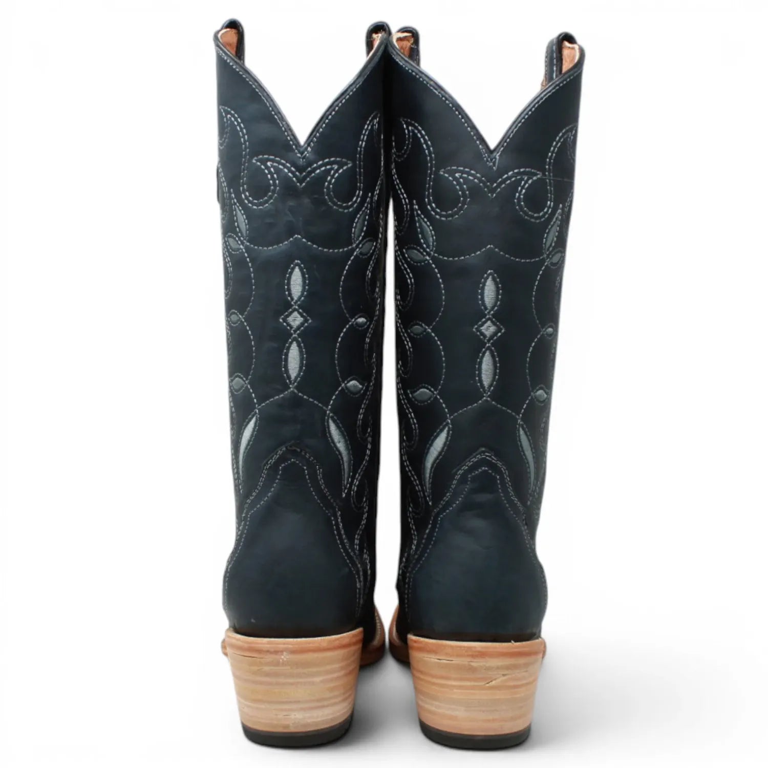 Women's Leather Triad with Tribal Stitch Square Toe Boots in Savage Blue - Tanner Mark Boots