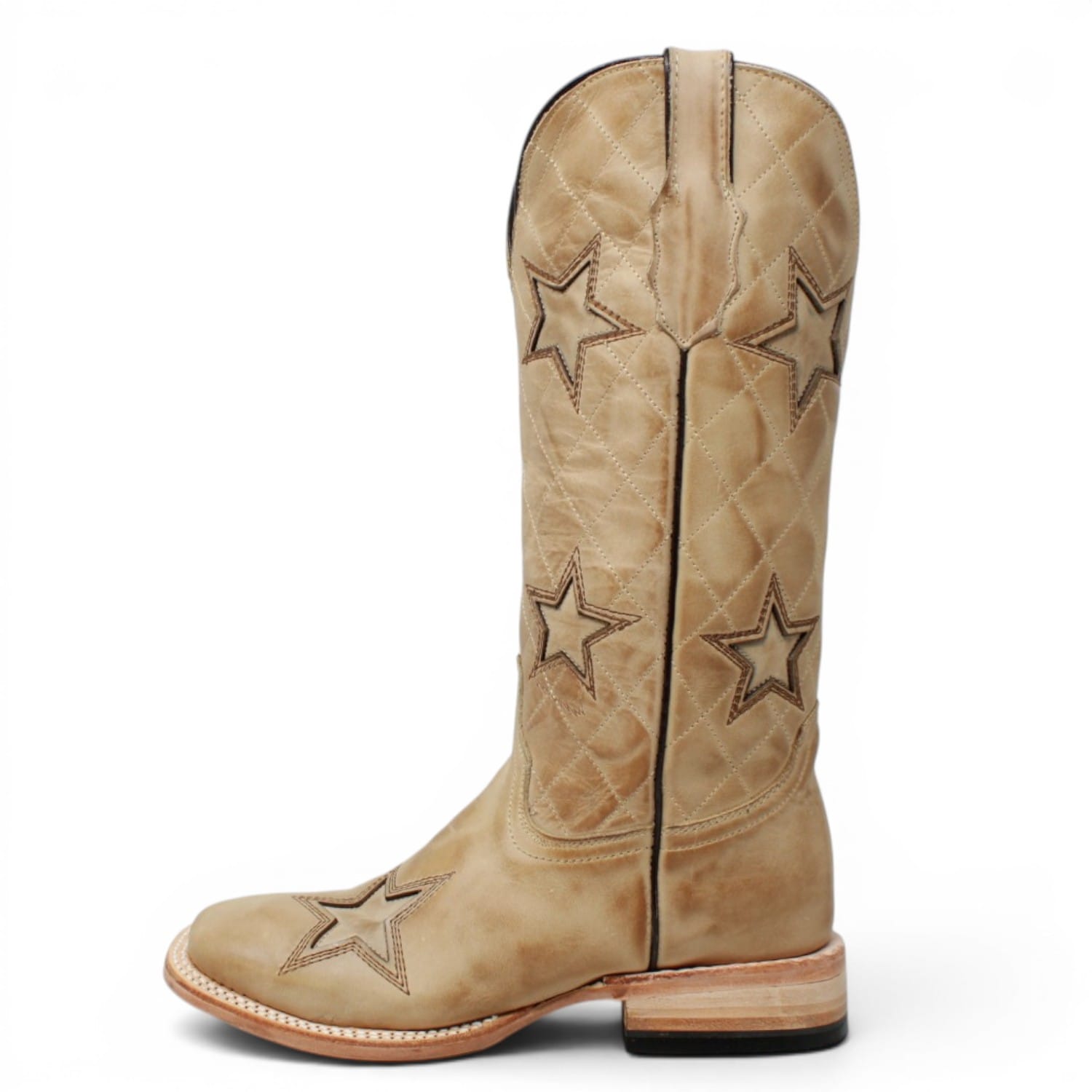Women's Burnished with Tri-Star Leather Square Toe Boots in Sand - Tanner Mark Boots