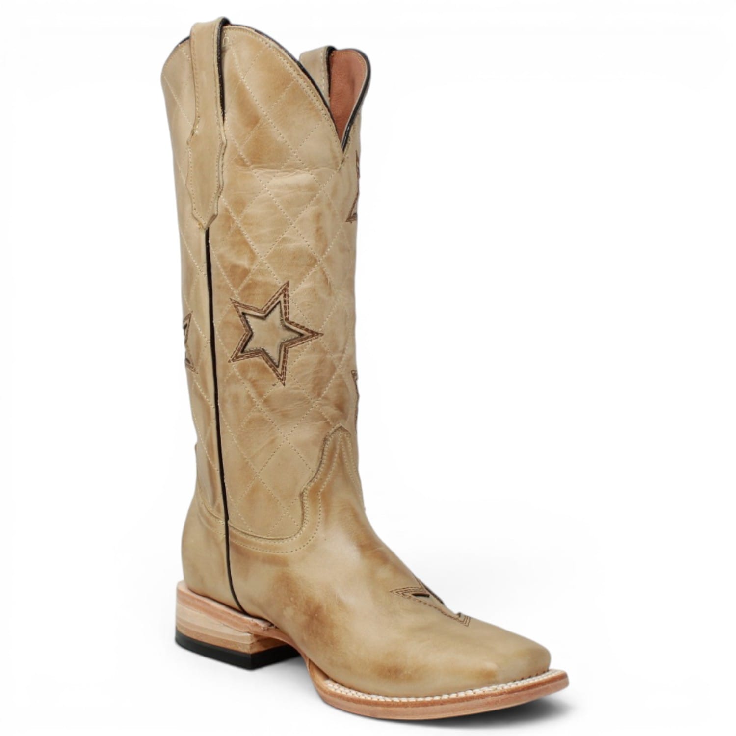 Women's Burnished with Tri-Star Leather Square Toe Boots in Sand - Tanner Mark Boots