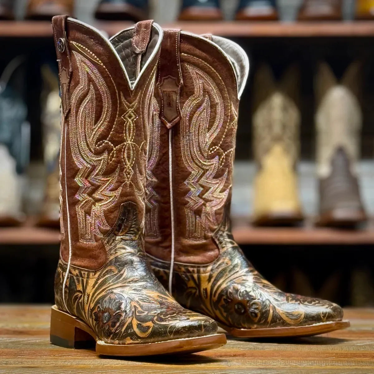 Tanner Mark Boots Boots Women's Hand Tooled Leather Square Toe Boots in Almond Brown - Tanner Mark Boots