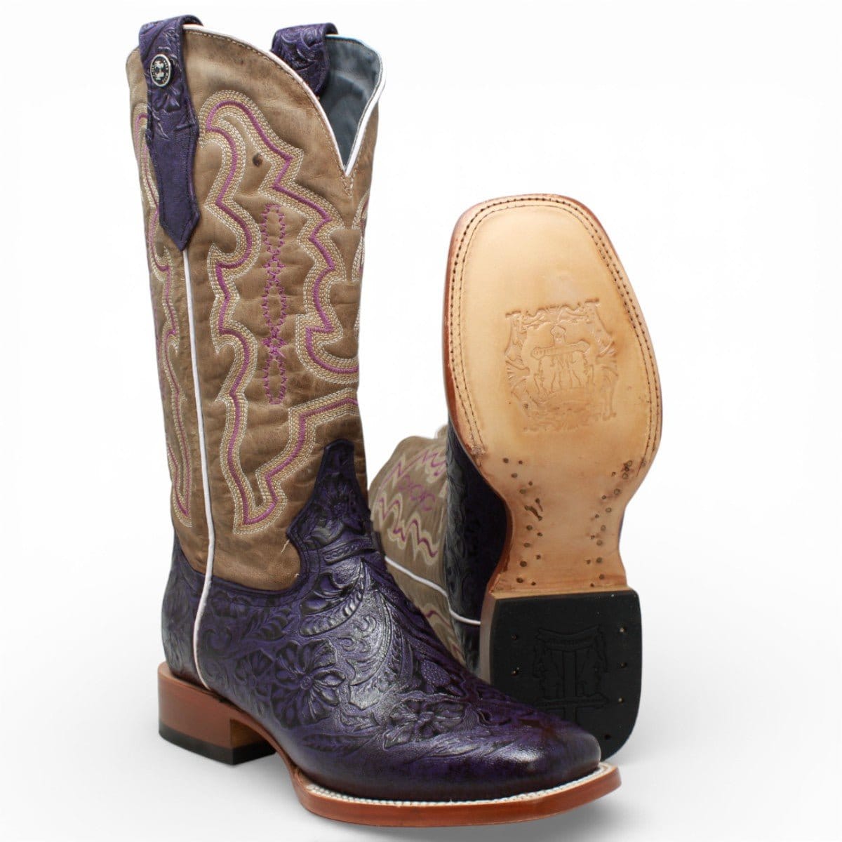 Tanner Mark Boots Boots Women's Hand Tooled Leather Square Toe Boots in Grape - Tanner Mark Boots