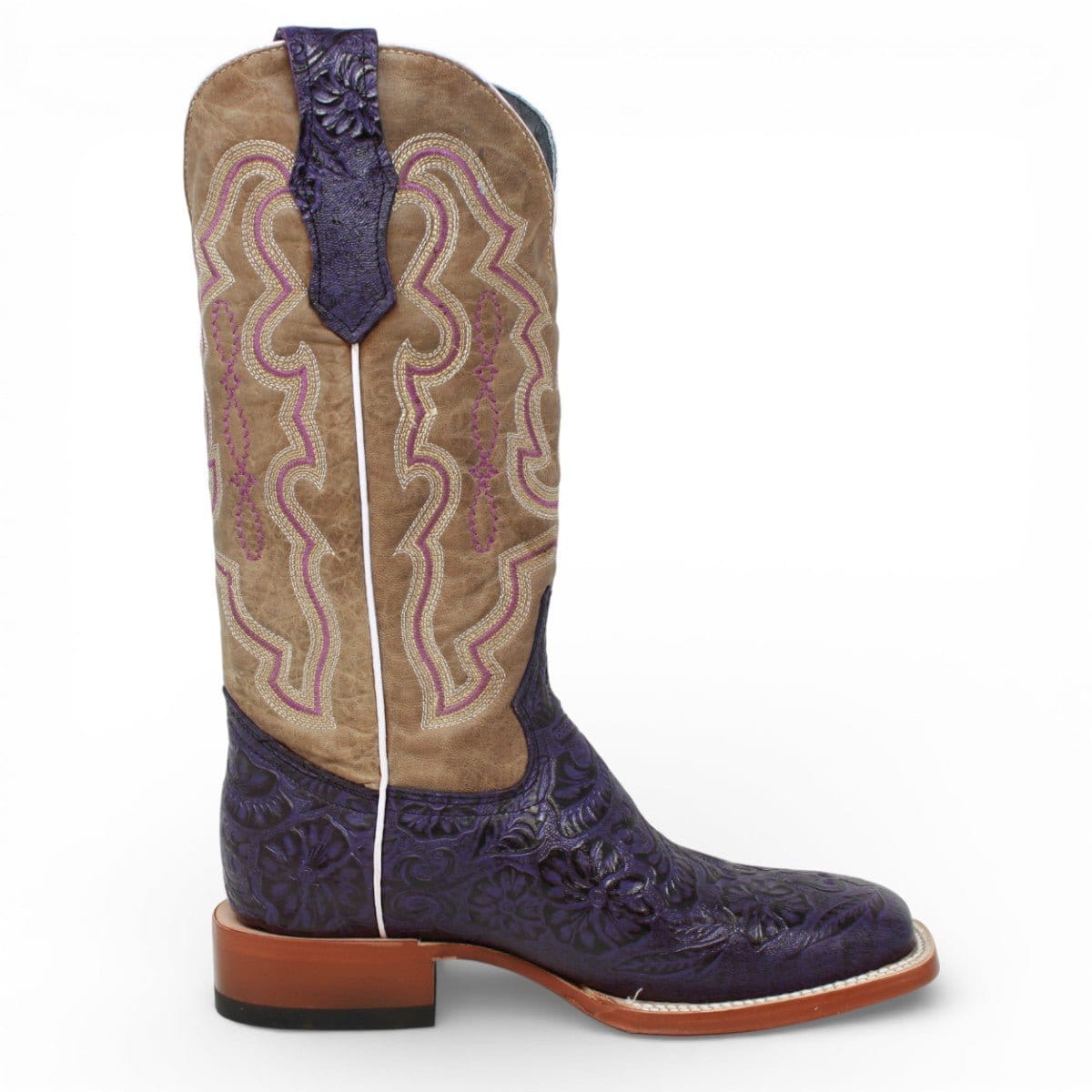 Tanner Mark Boots Boots Women's Hand Tooled Leather Square Toe Boots in Grape - Tanner Mark Boots