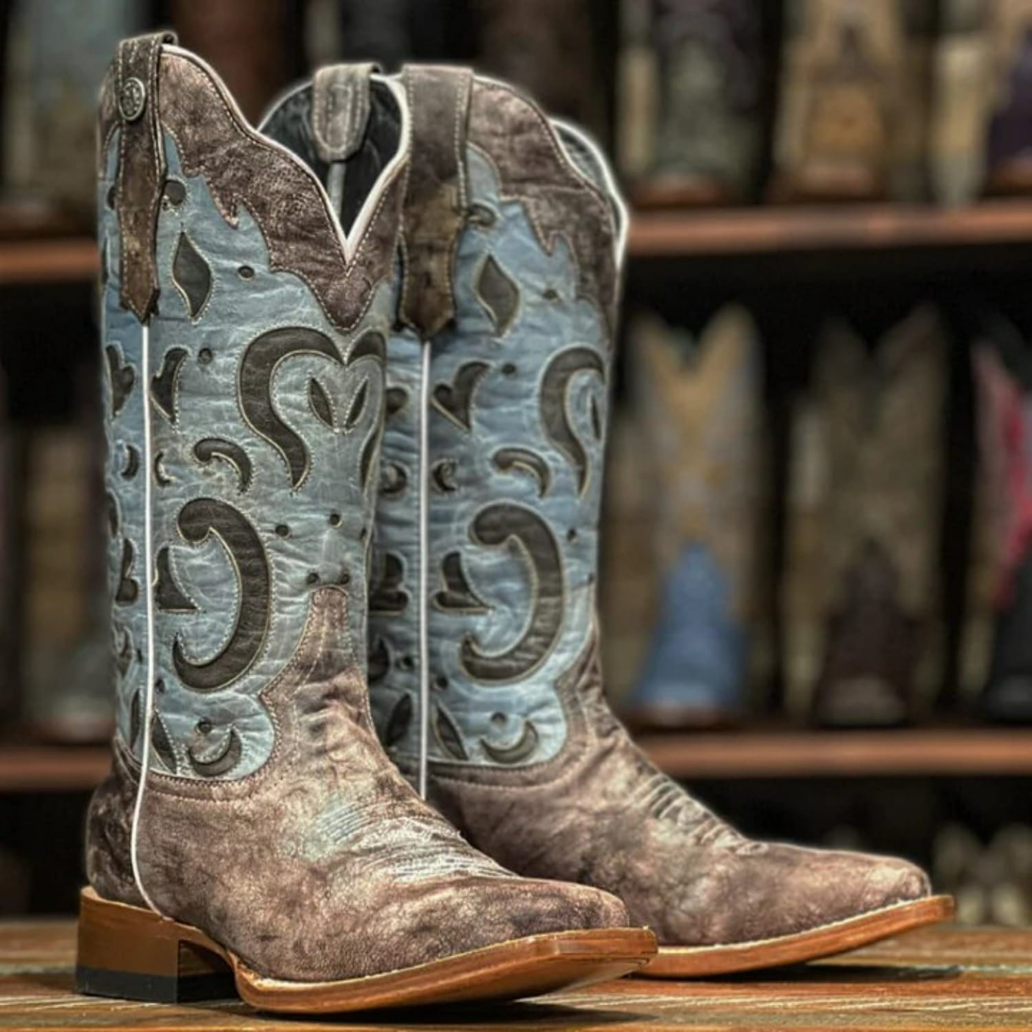 Tanner Mark Boots Boots Women's Leather 'Blue Magic' Square Toe Boots in Blue - Tanner Mark Boots