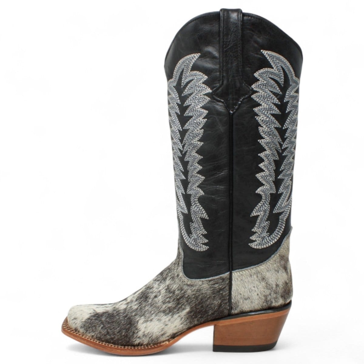 Tanner Mark Boots Boots Women's Olene Full Hair On Cowhide Leather Square Toe Boots in Salt & Pepper - Tanner Mark Boots