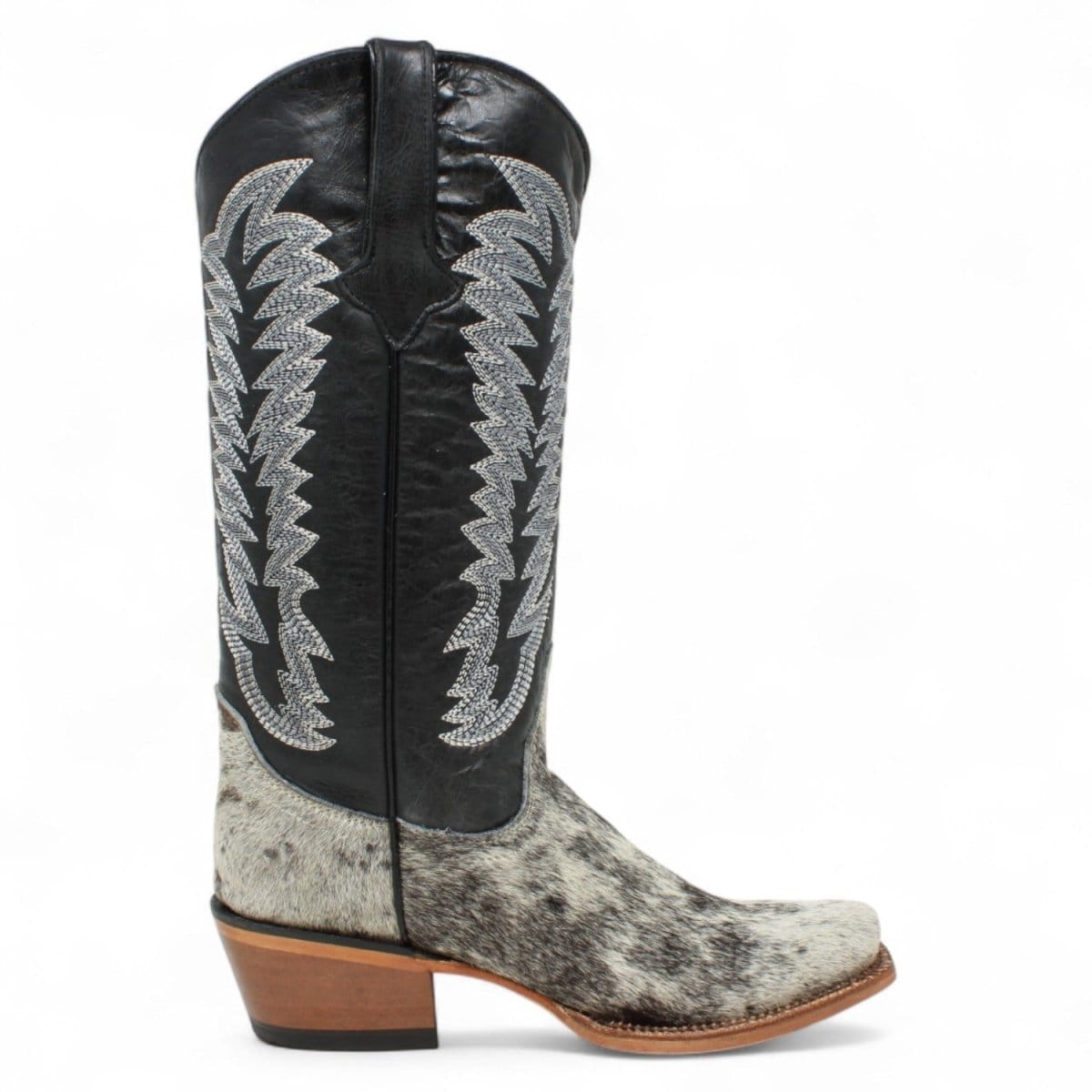 Tanner Mark Boots Boots Women's Olene Full Hair On Cowhide Leather Square Toe Boots in Salt & Pepper - Tanner Mark Boots