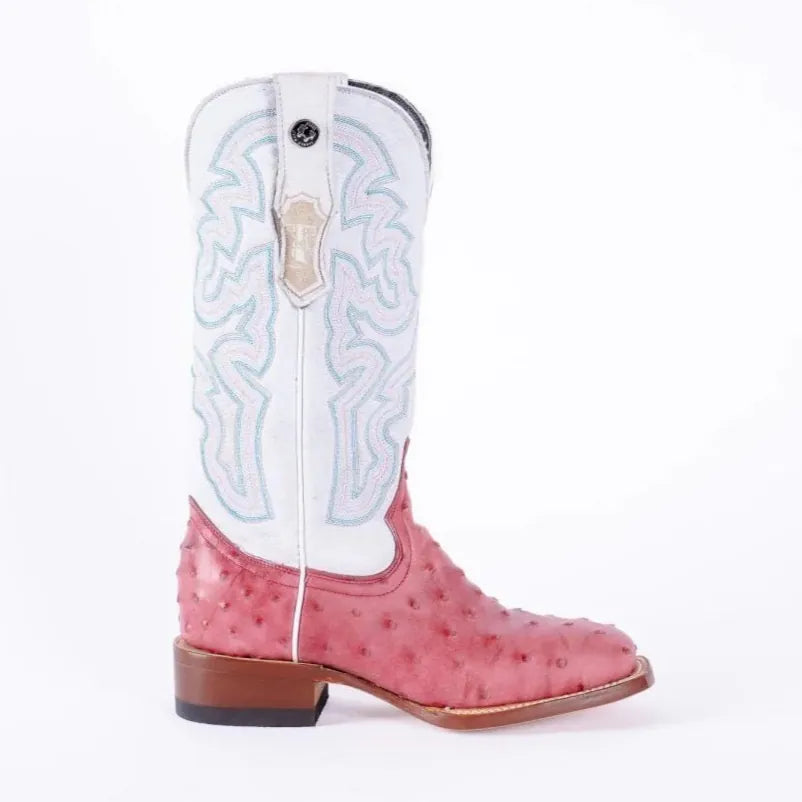 Tanner Mark Boots Boots Women's Ostrich Print Square Toe Boots in Pink - Tanner Mark Boots