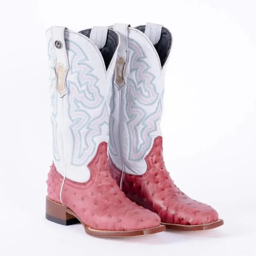 Tanner Mark Boots Boots Women's Ostrich Print Square Toe Boots in Pink - Tanner Mark Boots