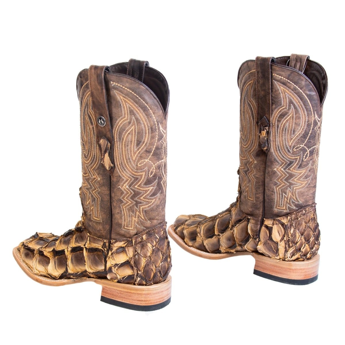 Men's Genuine Piraruccu Wide Square Toe Boots in Mustang Brown - Tanner Mark Boots
