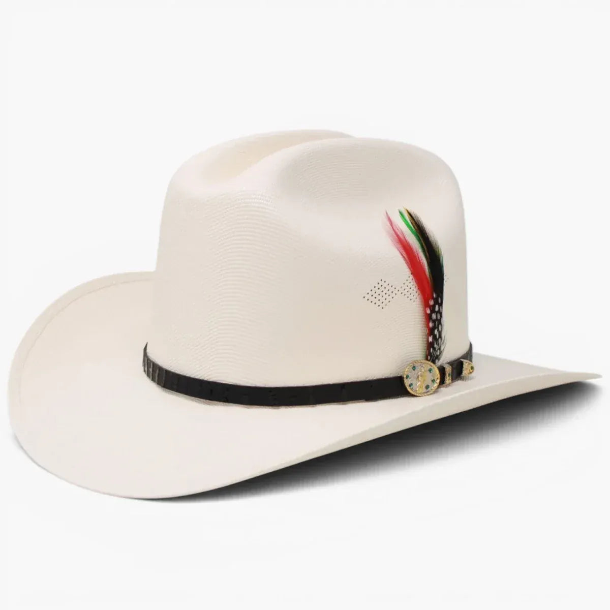 Stone 1,000X Cowboy San Judas Hat Sinaloa Style with Feathers - Natural - Side View