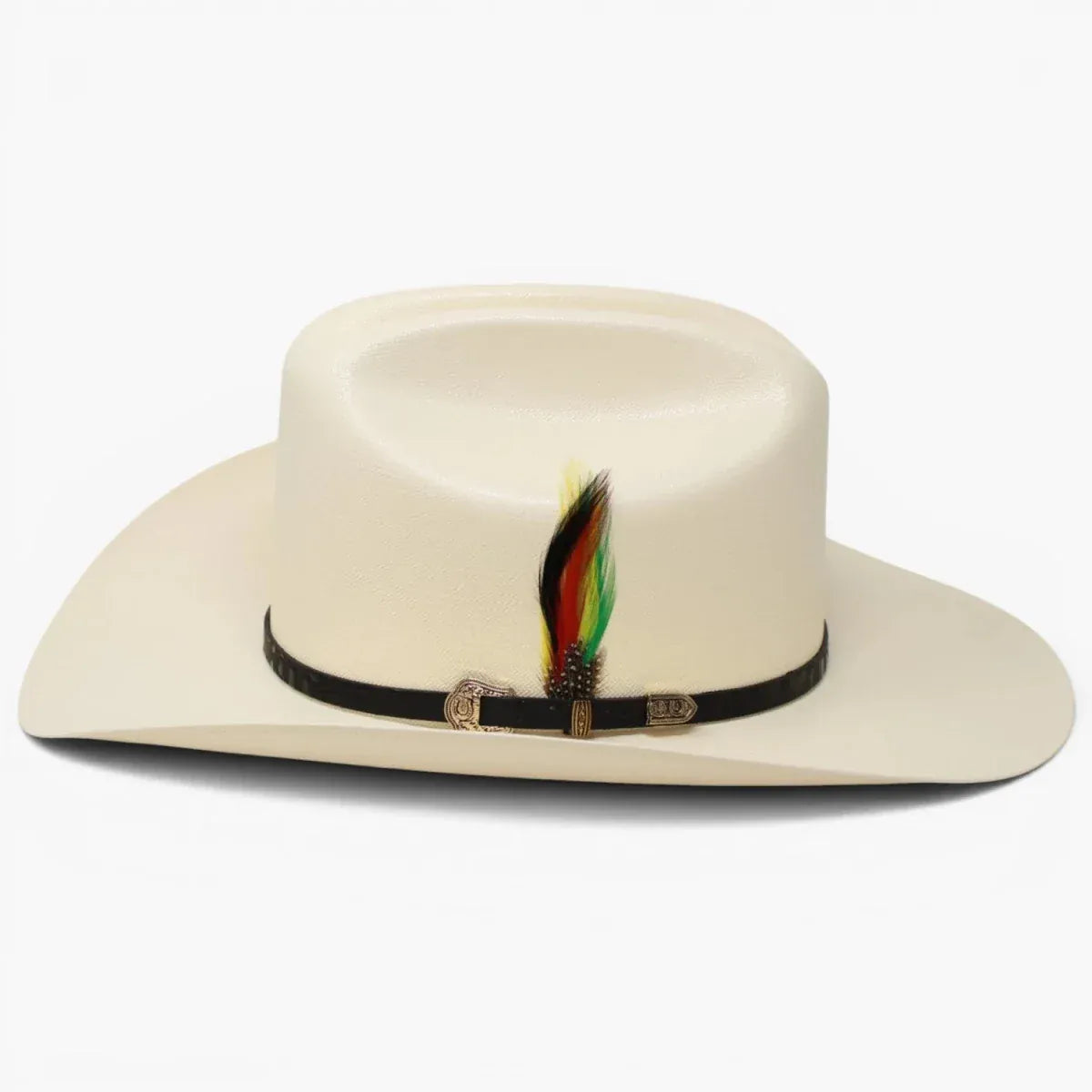 Tombstone Hats 1,000X Cowboy Hat Sinaloa Style with Feather 3 1/2" Brim - Natural Ivory - Right Side View