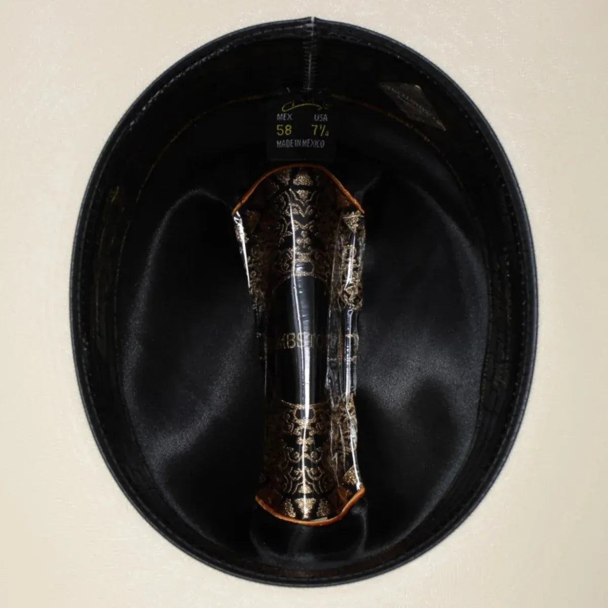 Tombstone Hats 1,000X Cowboy Hat Sinaloa Style with Feather 3 1/2" Brim - Natural Ivory - Inside View