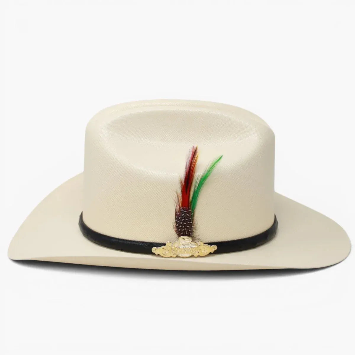 Tombstone Hats 10,000X Cowboy Hat Sinaloa Style with Feather 3 1/2" Brim - Left Side View