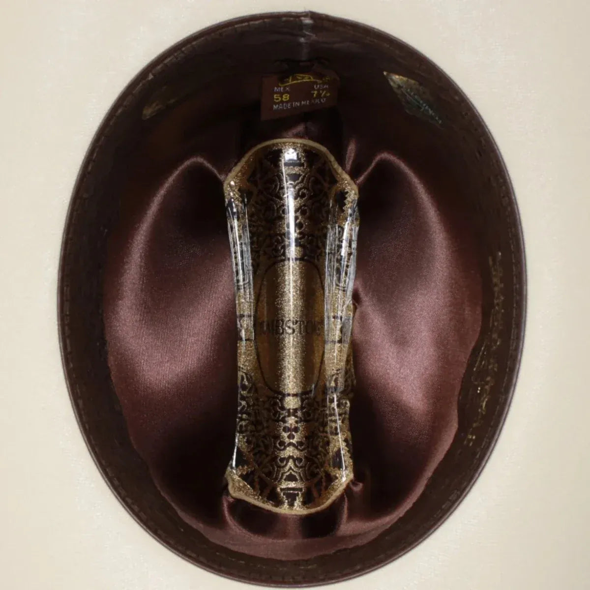 Tombstone Hats 10,000X Cowboy Hat Sinaloa Style with Feather 3 1/2" Brim - Inside View