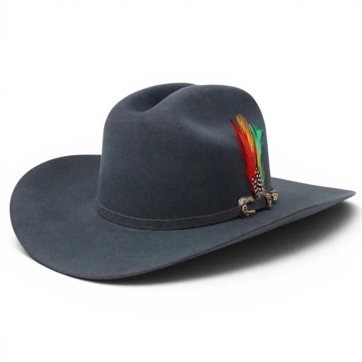 Tombstone Hats 20X Felt Cowboy Hat Sinaloa (Chaparral) Style with Feather - Gray - Side View