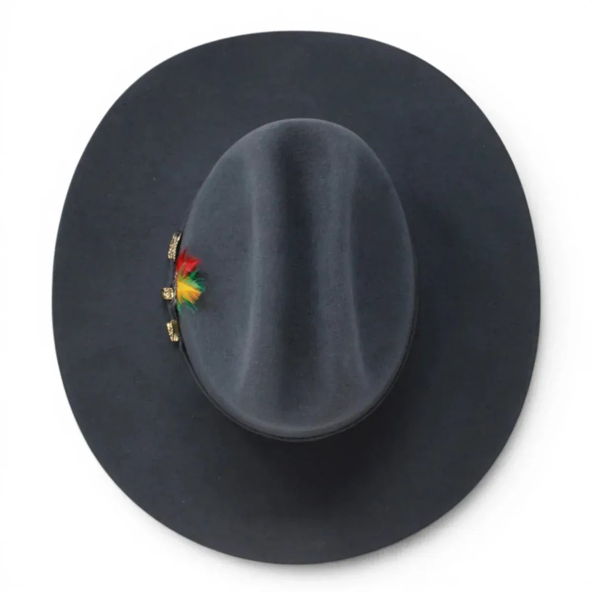 Tombstone Hats 20X Felt Cowboy Hat Sinaloa (Chaparral) Style with Feather - Gray - Top View