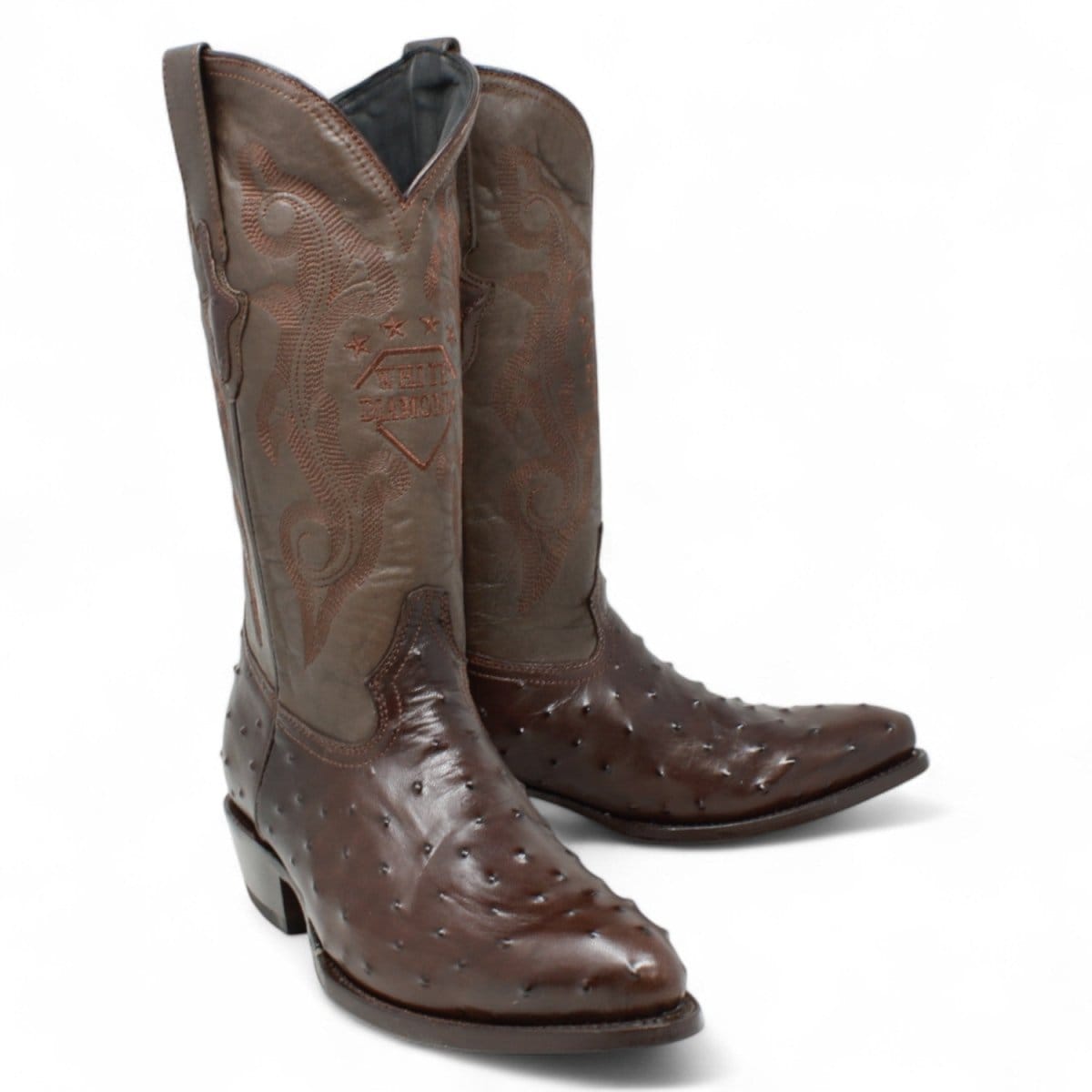 White Diamonds Boots Botas Vaqueras 6 / Brown White Diamonds Men´s Ostrich Print Pointed Toe Boot