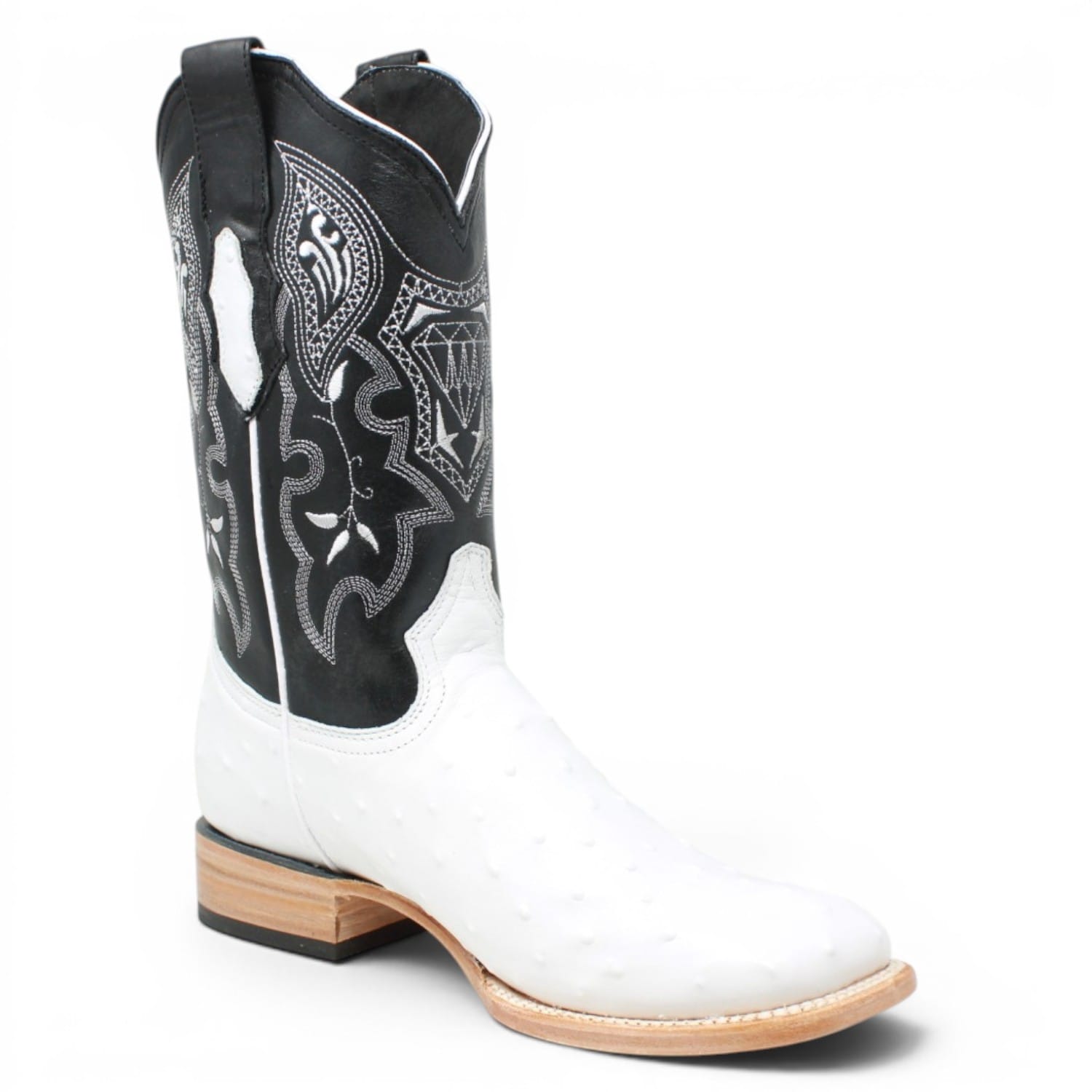 White Diamonds Boots Botas Vaqueras White Diamonds Men's Ostrich Print Rodeo Square Toe Boot - White