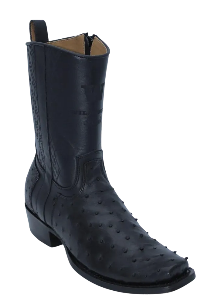 Wild West Boots Boots Wild West Men's Ostrich Skin Snip Toe Dubai Short Boot - Black