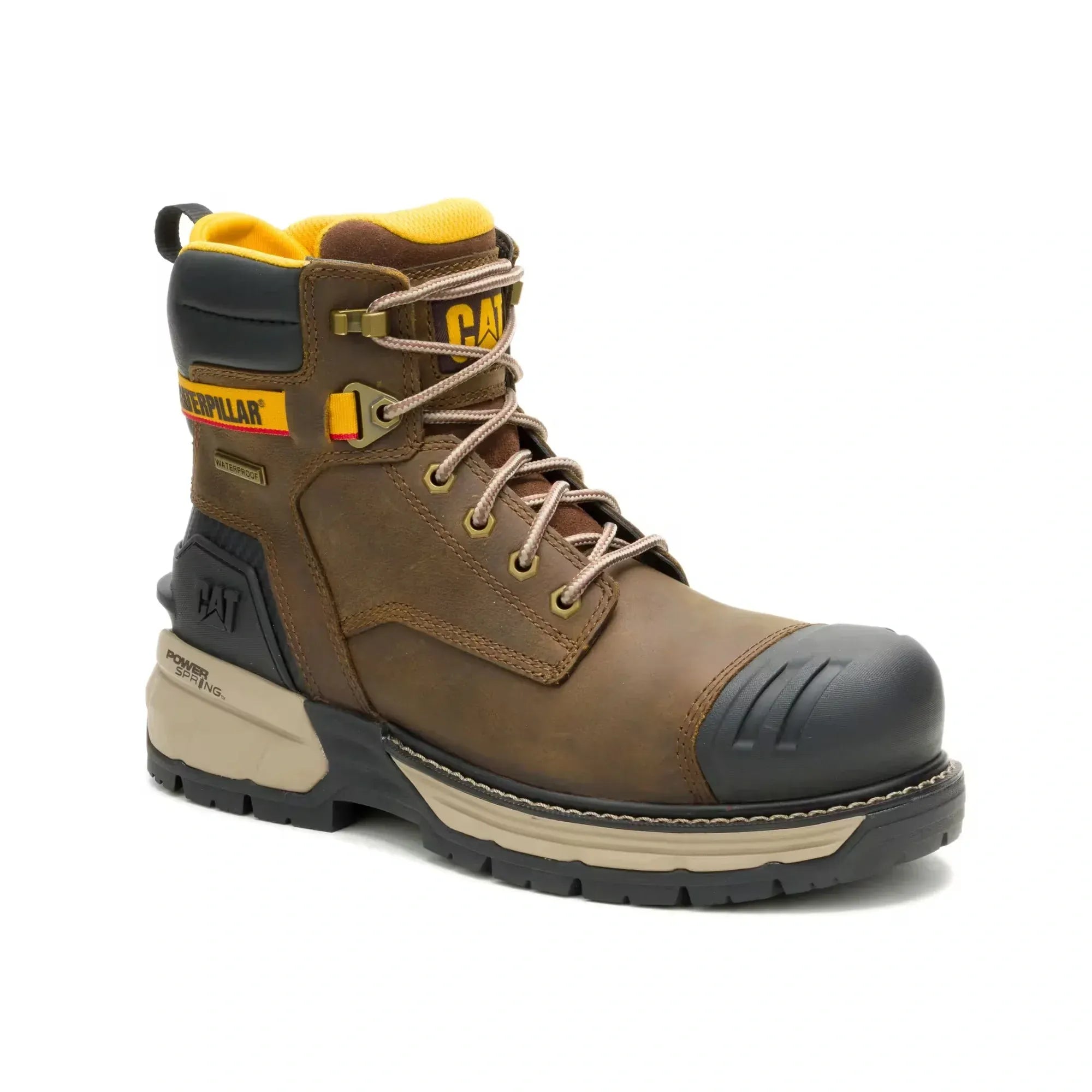 Wolverine Boots Men's Excavator ft Power Spring Technology 6" Waterproof Composite Toe Work Boot Pyramid Sand Color - CAT