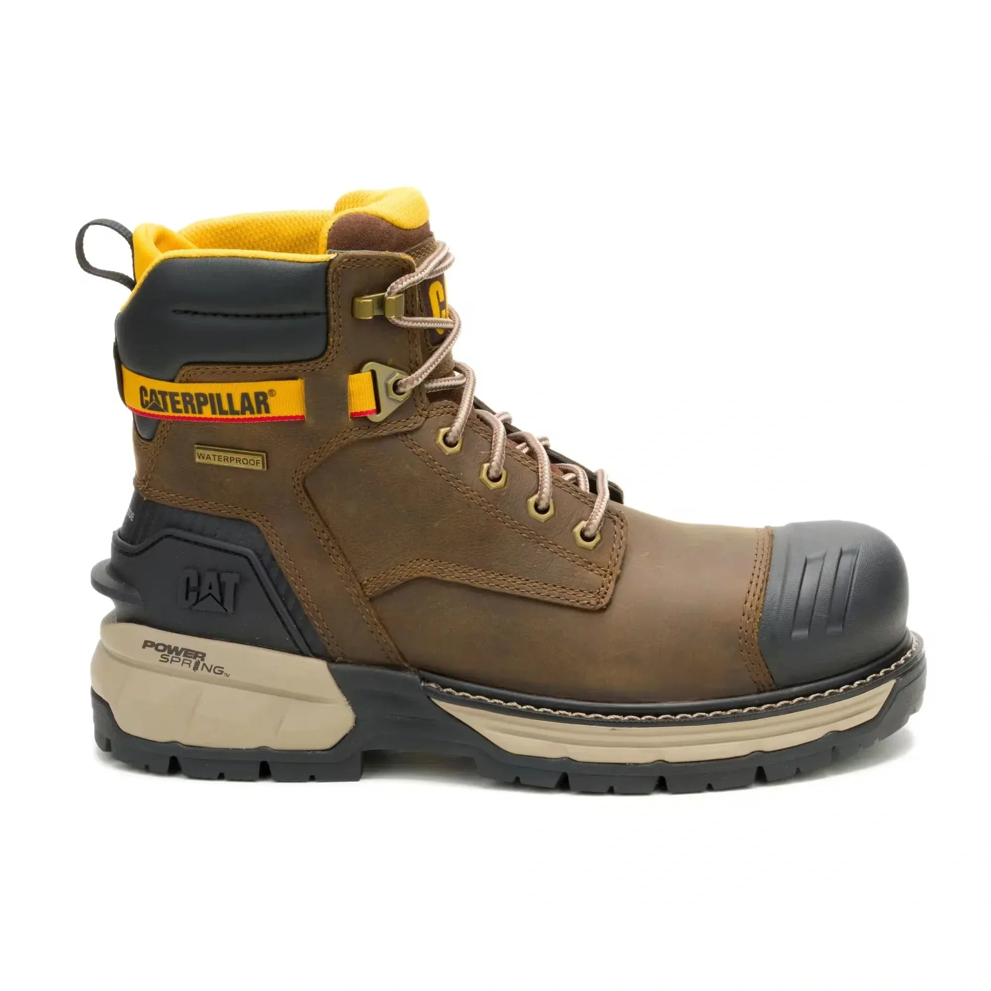 Wolverine Boots Men's Excavator ft Power Spring Technology 6" Waterproof Composite Toe Work Boot Pyramid Sand Color - CAT